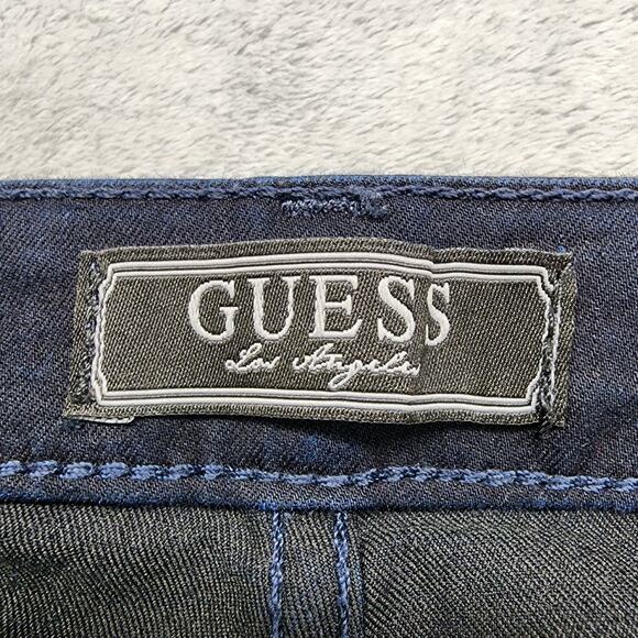 Guess Jeans Womens 28 Blue Dark Wash Low Rise Crop Ruched Hem Stretch Denim - Picture 7 of 16